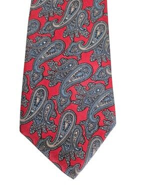 CHRISTIAN DIOR Red Blue Gray Paisley Silk Tie